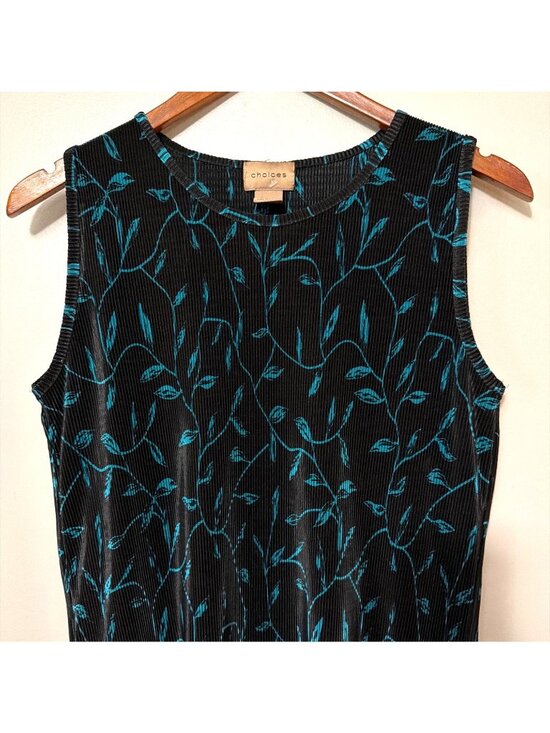 Choices Tops - Choices Womens Sleeveless Black & Teal Floral Textured Tank Top L Career Office